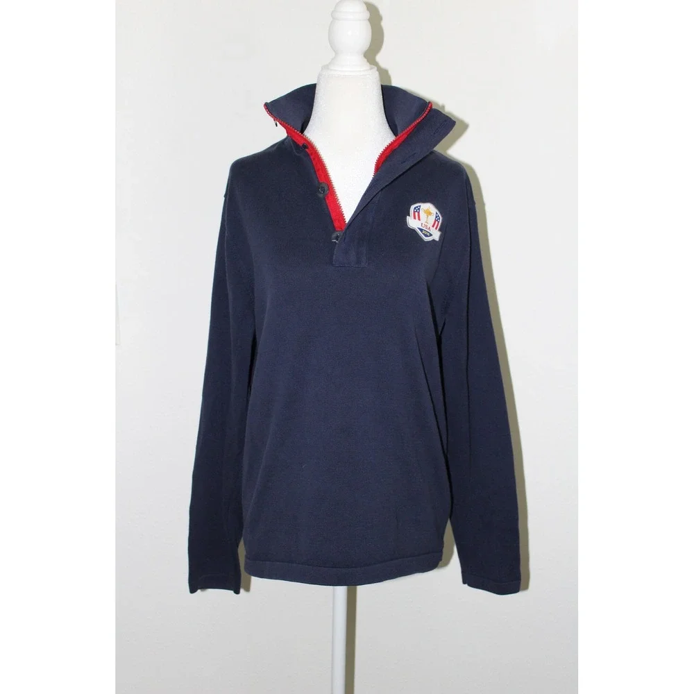 RLX Ralph Lauren 2016 Ryder Cup USA Navy Blue Quarter Button Pullover‎ Men's M